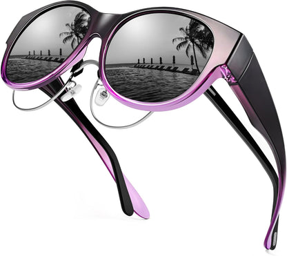 Sunglasses Fit Over Glasses for Women,Protection Sun Glasses Trendy Round Cat Eye.