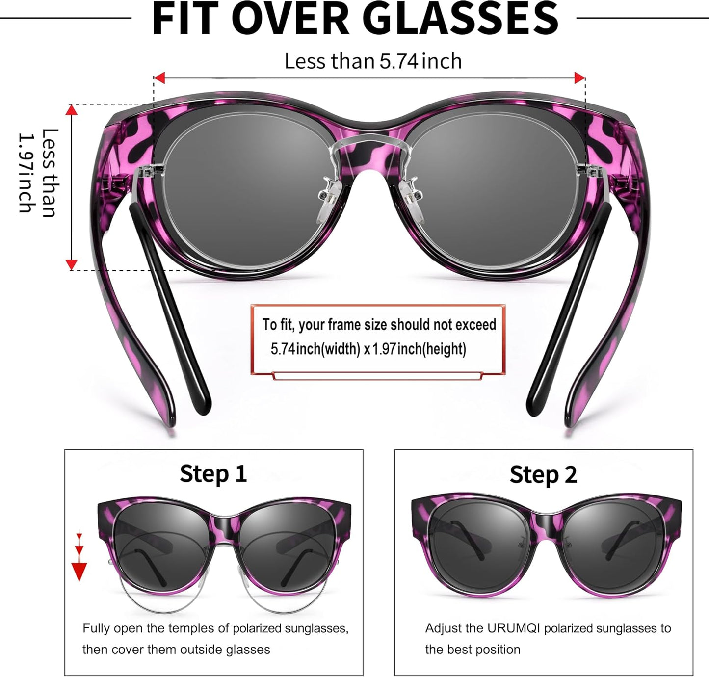 Sunglasses Fit Over Glasses for Women,Protection Sun Glasses Trendy Round Cat Eye.