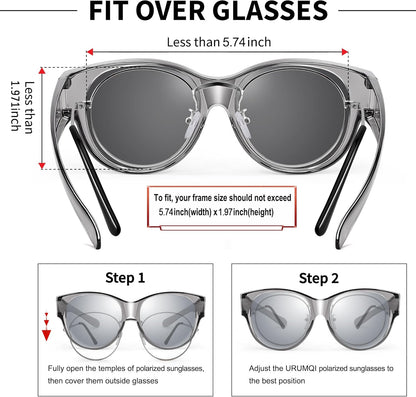 Sunglasses Fit Over Glasses for Women,Protection Sun Glasses Trendy Round Cat Eye.