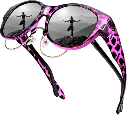 Sunglasses Fit Over Glasses for Women,Protection Sun Glasses Trendy Round Cat Eye.