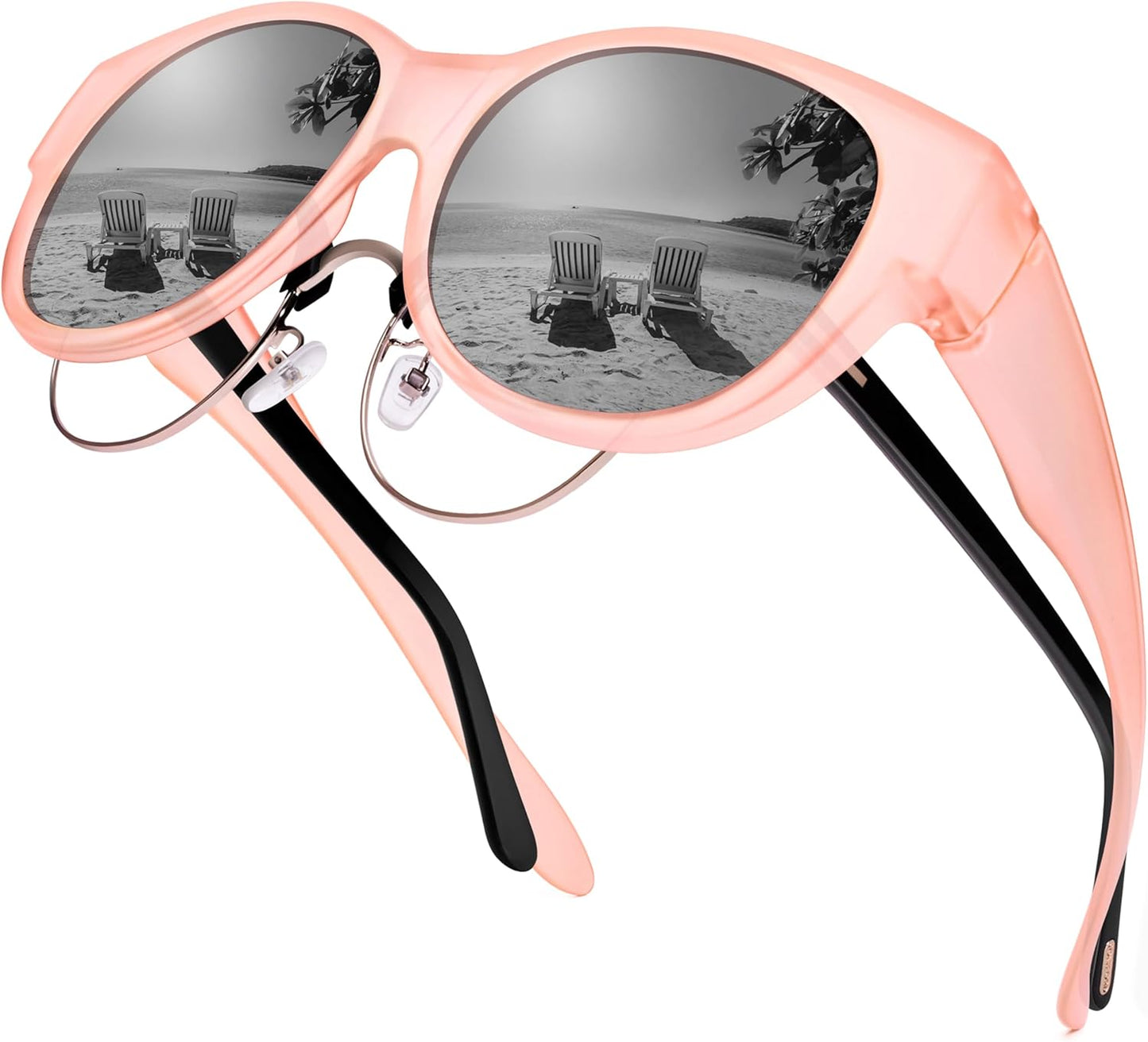 Sunglasses Fit Over Glasses for Women,Protection Sun Glasses Trendy Round Cat Eye.