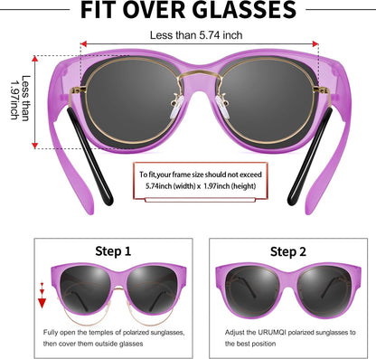 Sunglasses Fit Over Glasses for Women,Protection Sun Glasses Trendy Round Cat Eye.