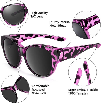 Sunglasses Fit Over Glasses for Women,Protection Sun Glasses Trendy Round Cat Eye.