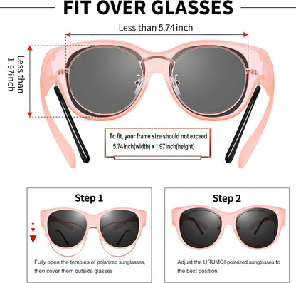 Sunglasses Fit Over Glasses for Women,Protection Sun Glasses Trendy Round Cat Eye.