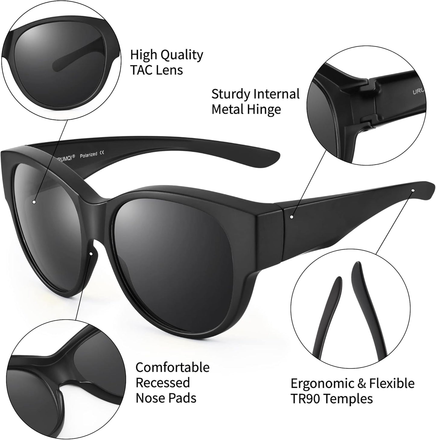 Sunglasses Fit Over Glasses for Women,Protection Sun Glasses Trendy Round Cat Eye.