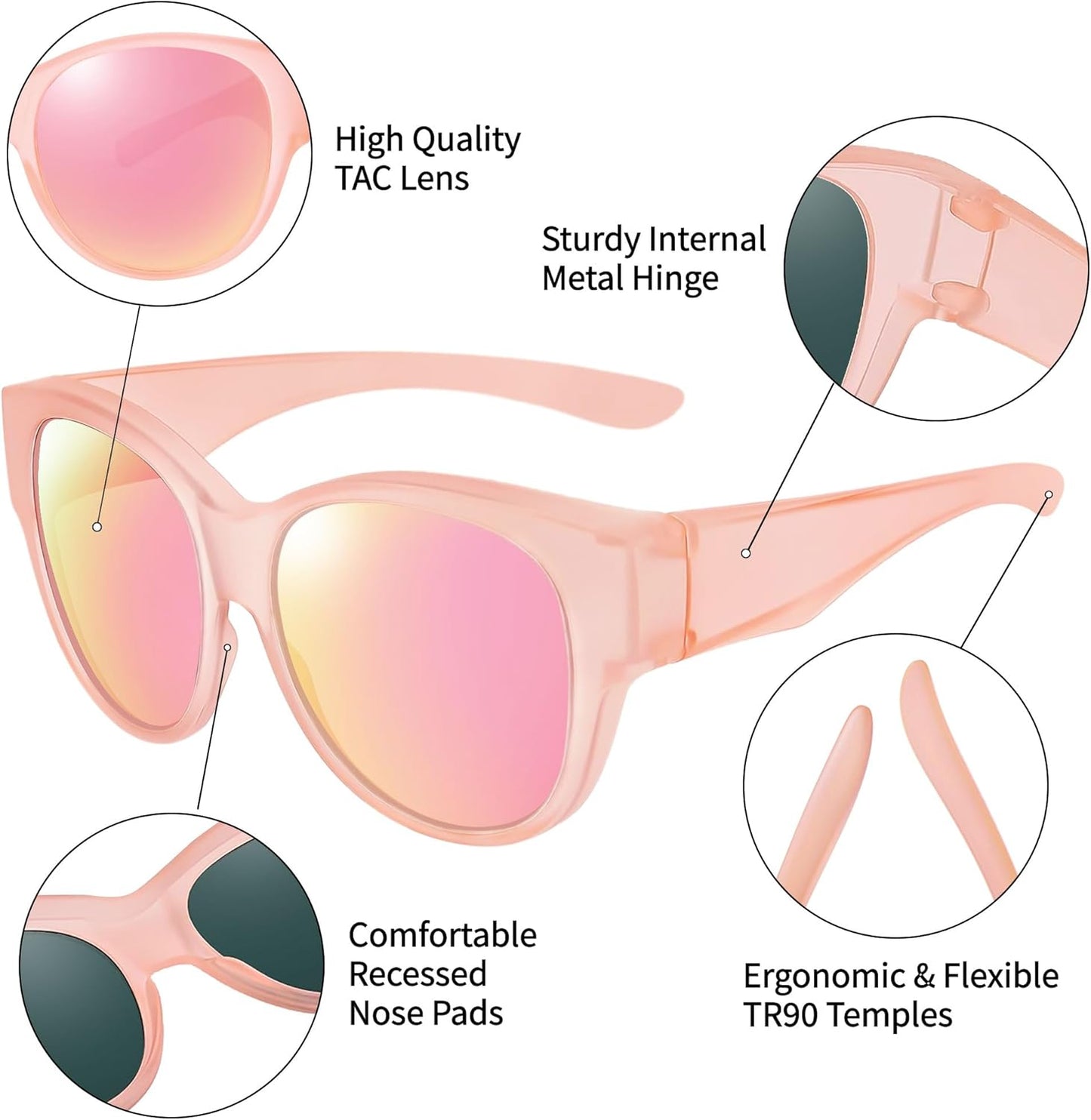 Sunglasses Fit Over Glasses for Women,Protection Sun Glasses Trendy Round Cat Eye.