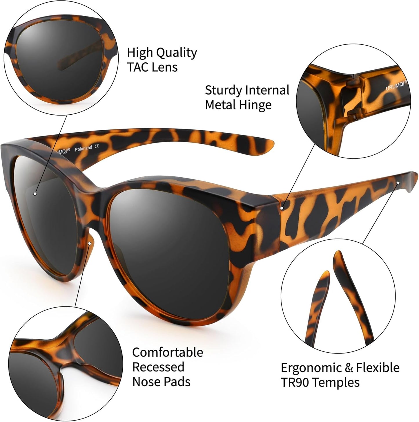Sunglasses Fit Over Glasses for Women,Protection Sun Glasses Trendy Round Cat Eye.