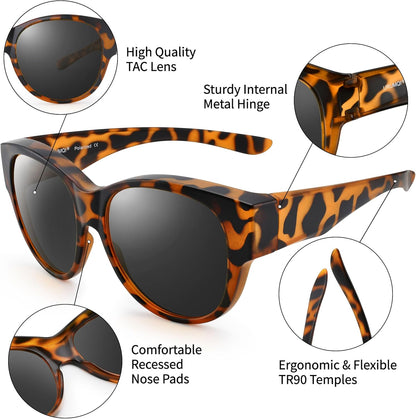 Sunglasses Fit Over Glasses for Women,Protection Sun Glasses Trendy Round Cat Eye.