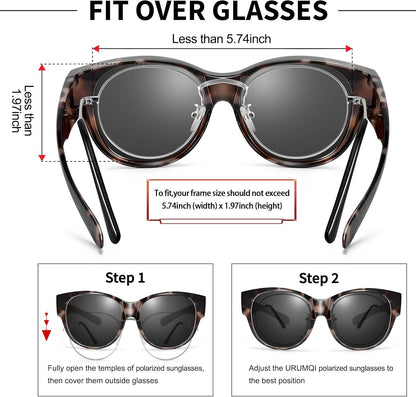 Sunglasses Fit Over Glasses for Women,Protection Sun Glasses Trendy Round Cat Eye.