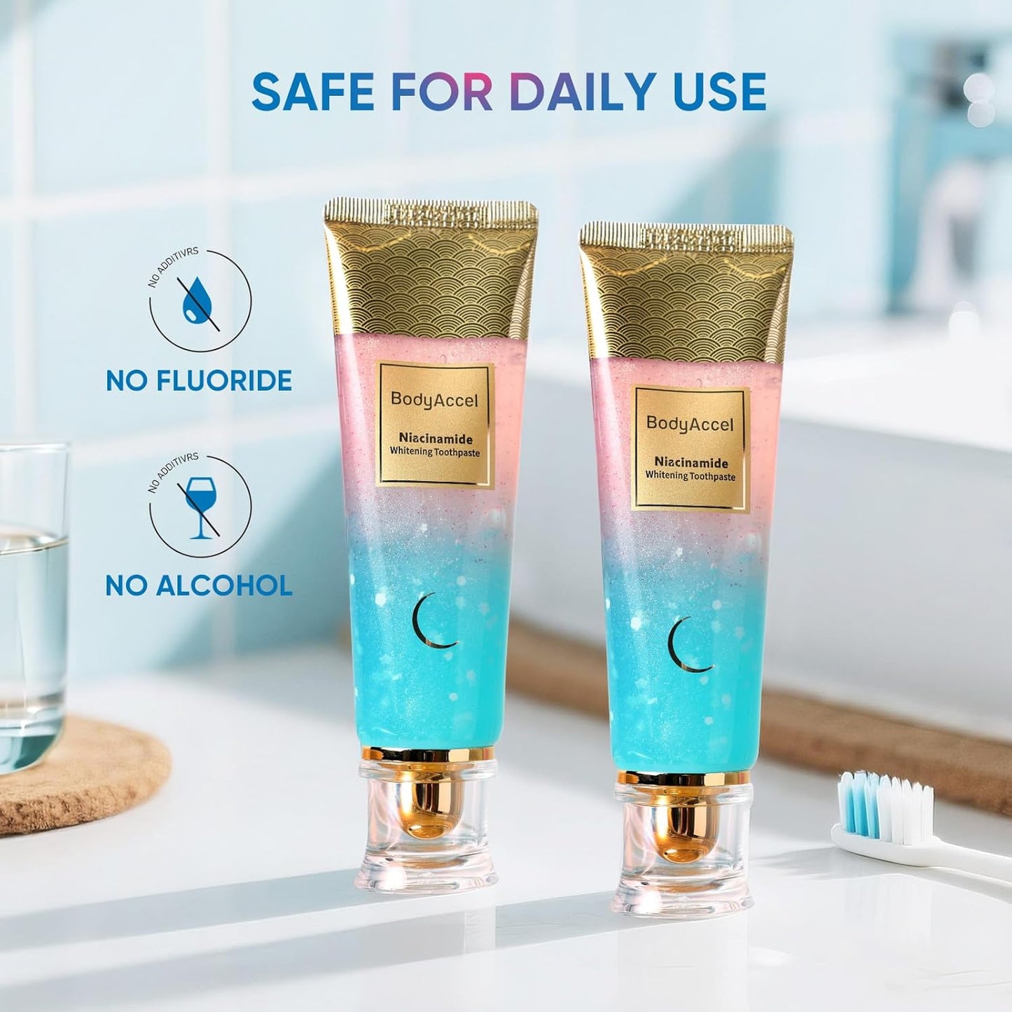 Niacinamide Whitening Toothpaste – Natural Whitening Toothpaste with Niacinamide, Gentle Formula for Brighter Teeth & Fresh Breath, 3-Pack