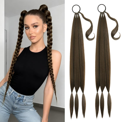2PCS Long Braided Ponytail Extension with Hair Tie Fluffy Wrap Around DIY Wig