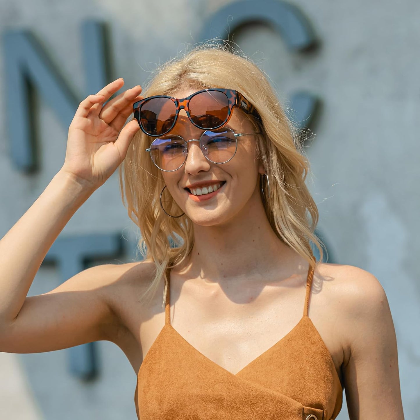 Sunglasses Fit Over Glasses for Women,Protection Sun Glasses Trendy Round Cat Eye.