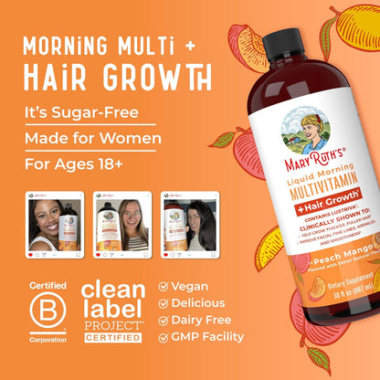 Liquid Multivitamin+Hair Growth | Clinically Tested for Thicker Hair & Facial Wrinkles in Women | Skin Care | Age 18+